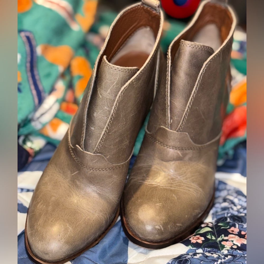 Lucky Brand Brown Ankle Booties with Distressed Leather